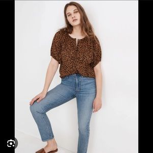 Madewell puff sleeve leopard print blouse